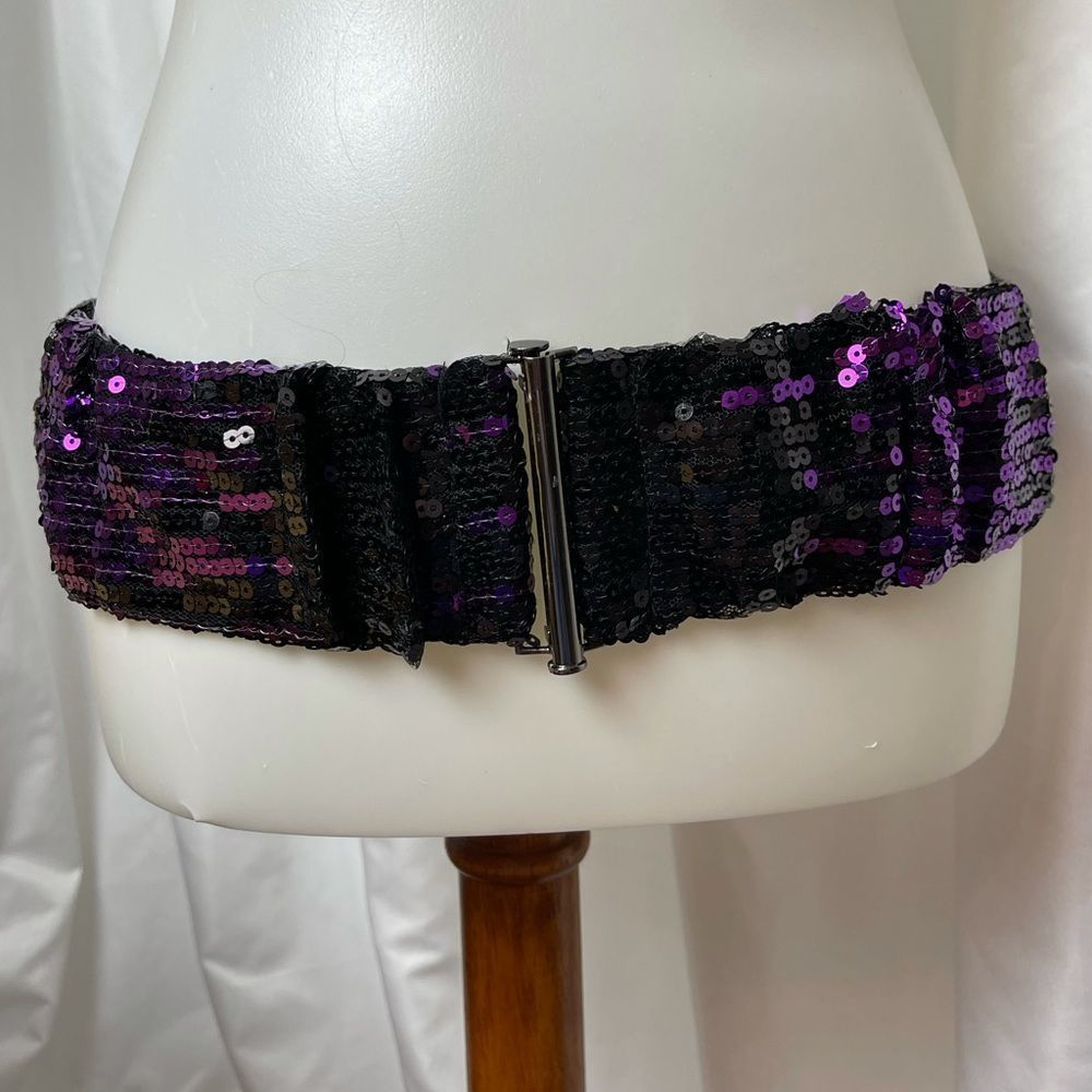 Black and Purple Sequin Wide Elastic Belt / $1 SALE